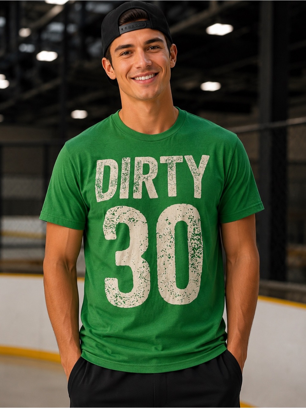 Gildan Green Dirty 30 Unisex T-shirt in Size Small